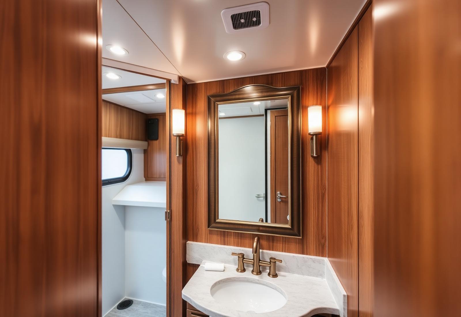Interior of a luxury washroom trailer